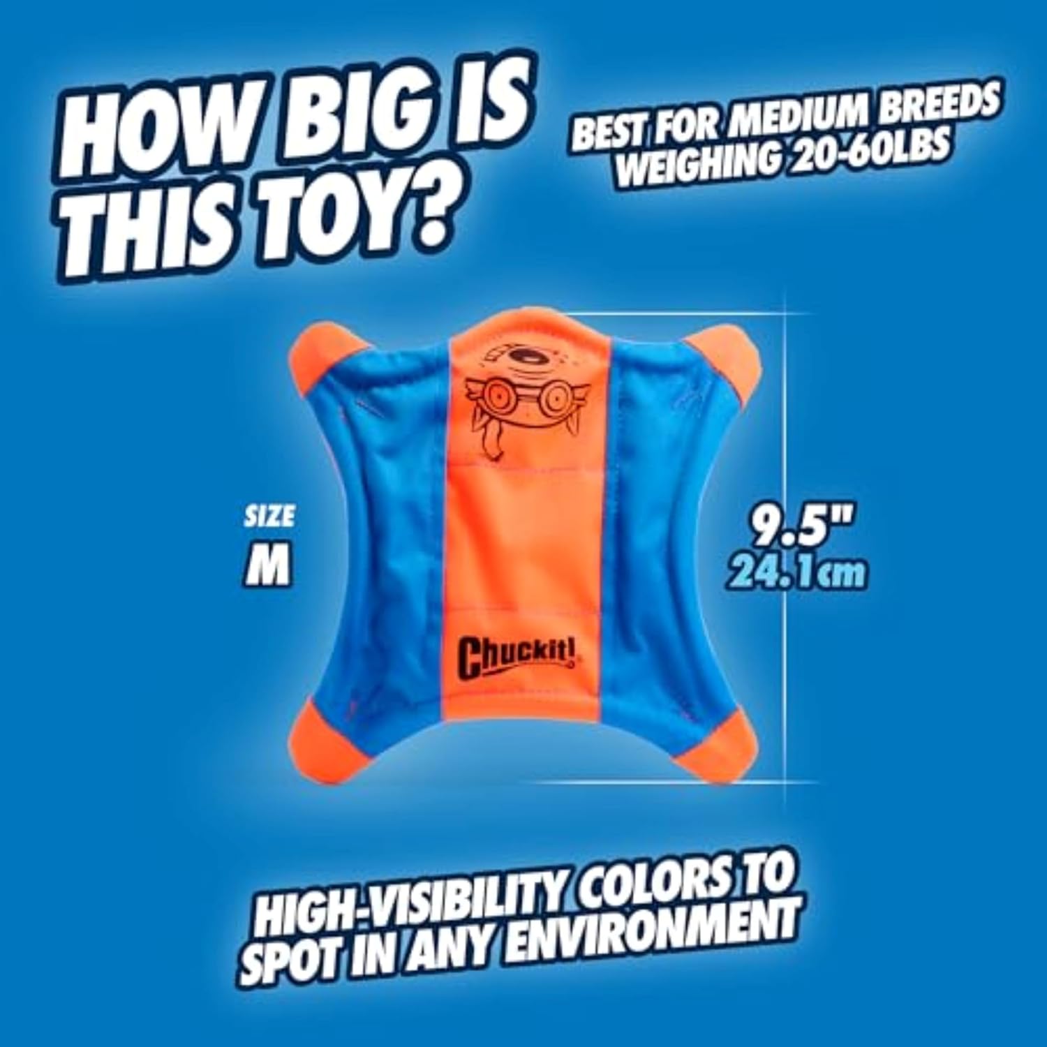 Chuckit! Flying Squirrel Canvas Fetch Dog Toy, Medium, 9.5in, for Water