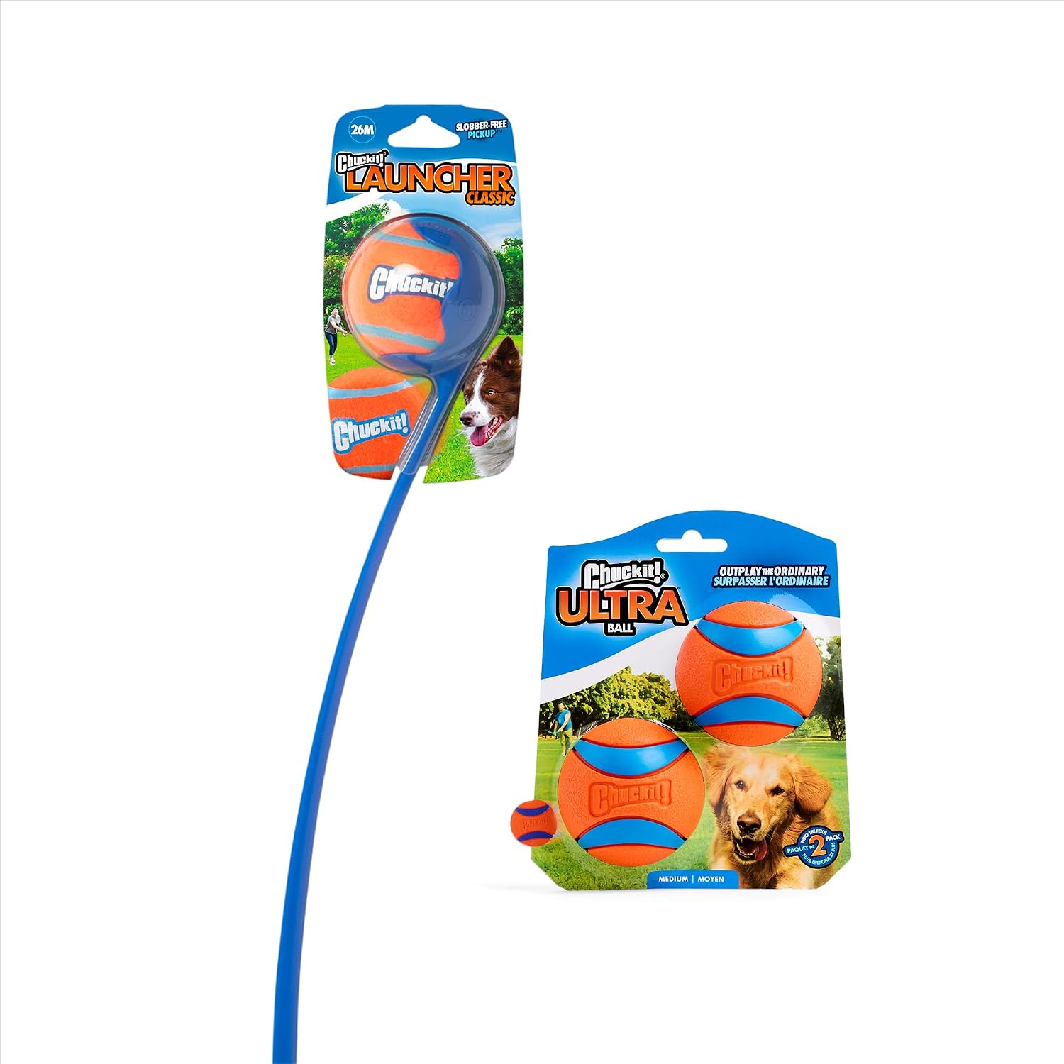 Chuckit! Ultra Ball and Launcher Bundle, Classic 26M with 2 Medium Balls