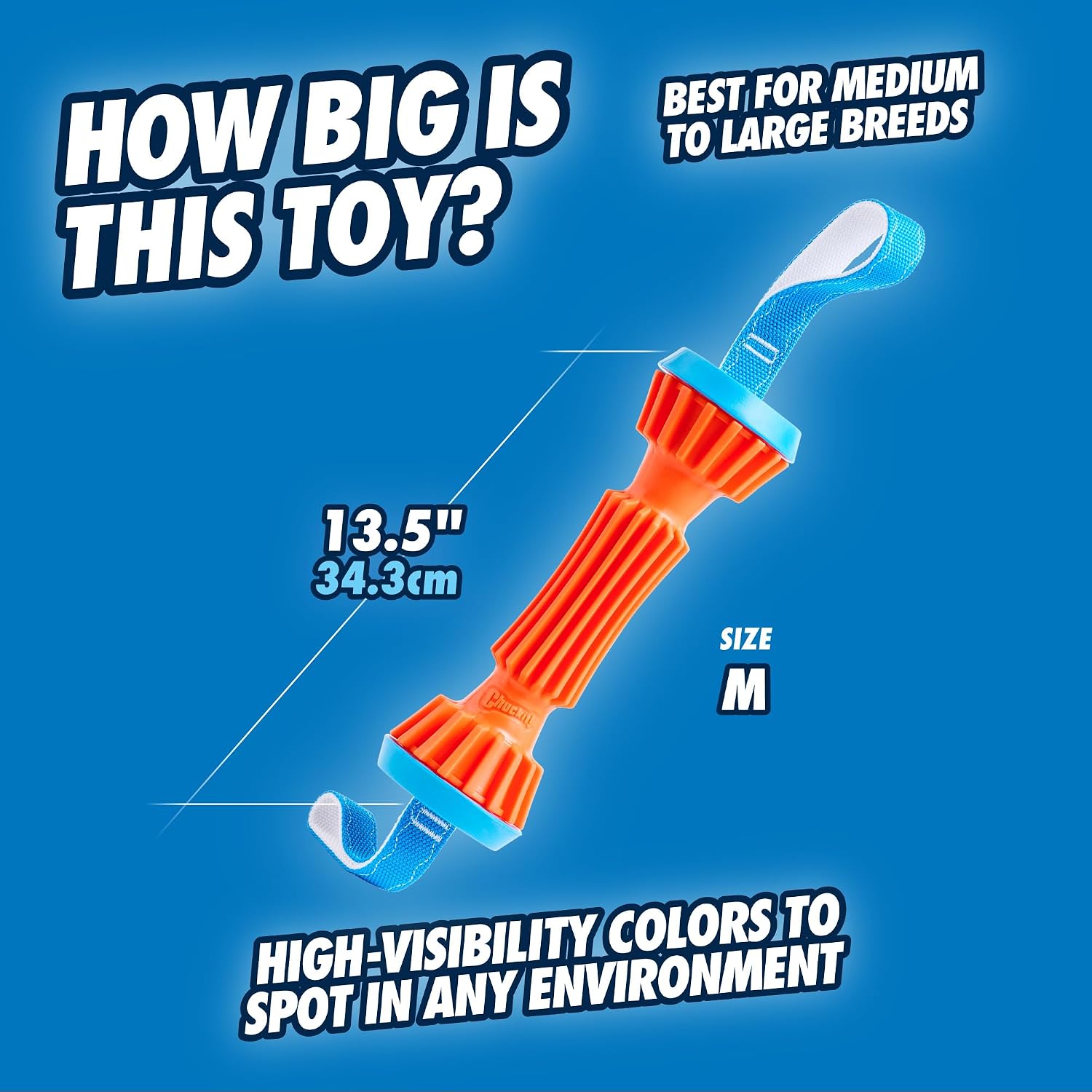 Chuckit! Rugged Bumper Fetch Stick, Medium, 13.5in, Orange and Blue Orange/Blue
