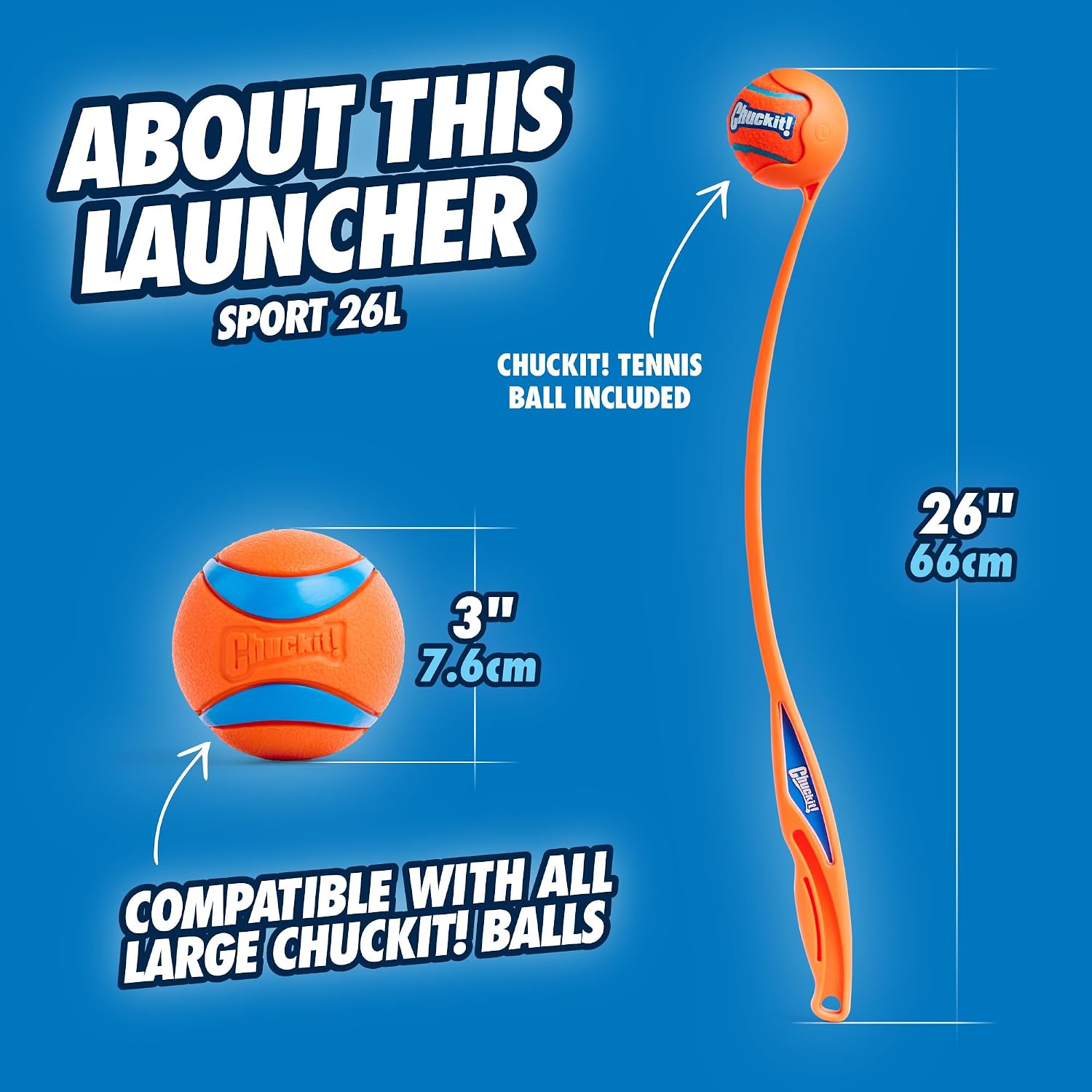 Chuckit! Sport 26L Dog Ball Launcher, 26in, Includes Large 3in Ball