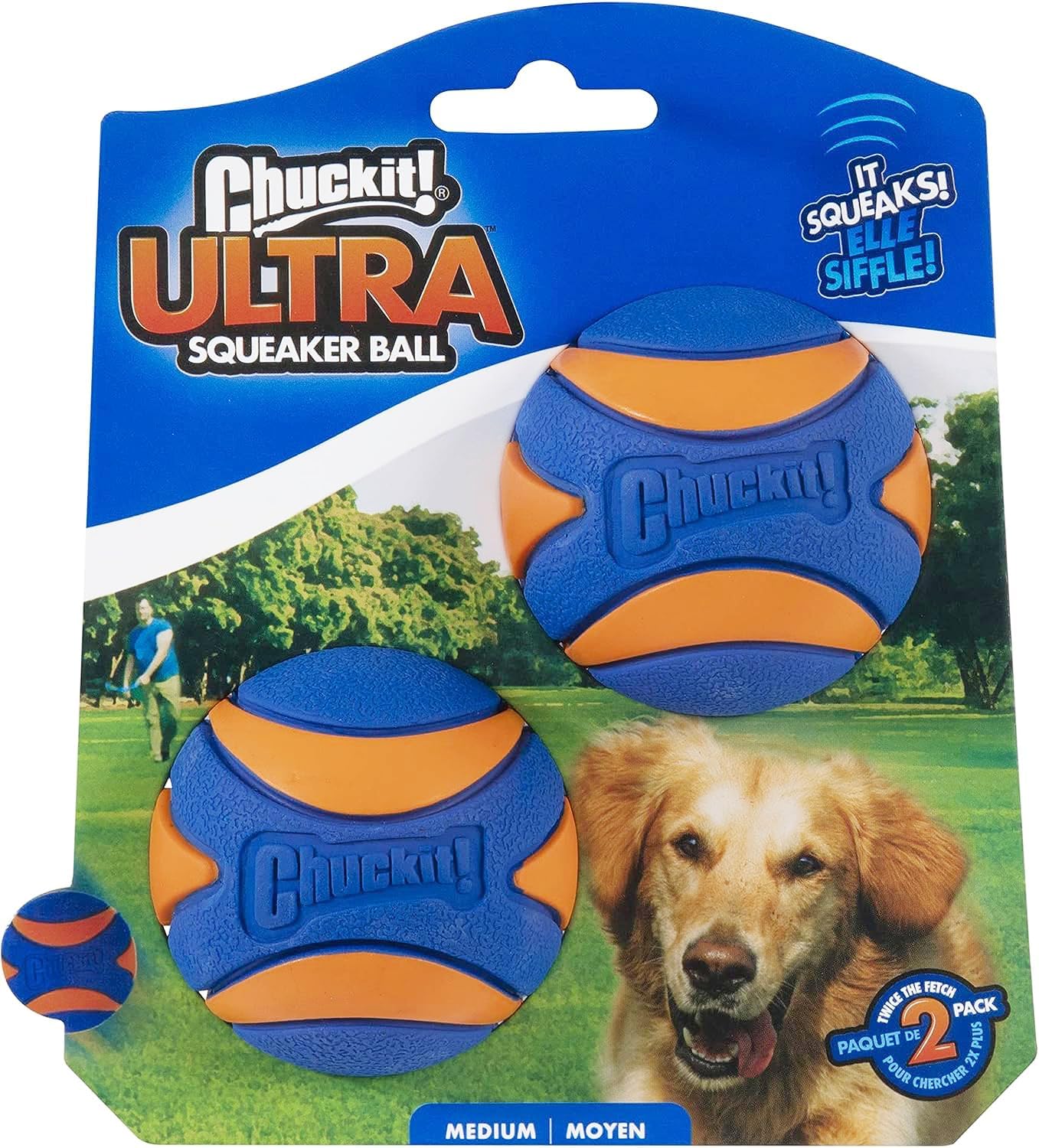 Chuckit! Ultra Squeaker Dog Balls, Floating, Medium 2.5-in, 2-Pack