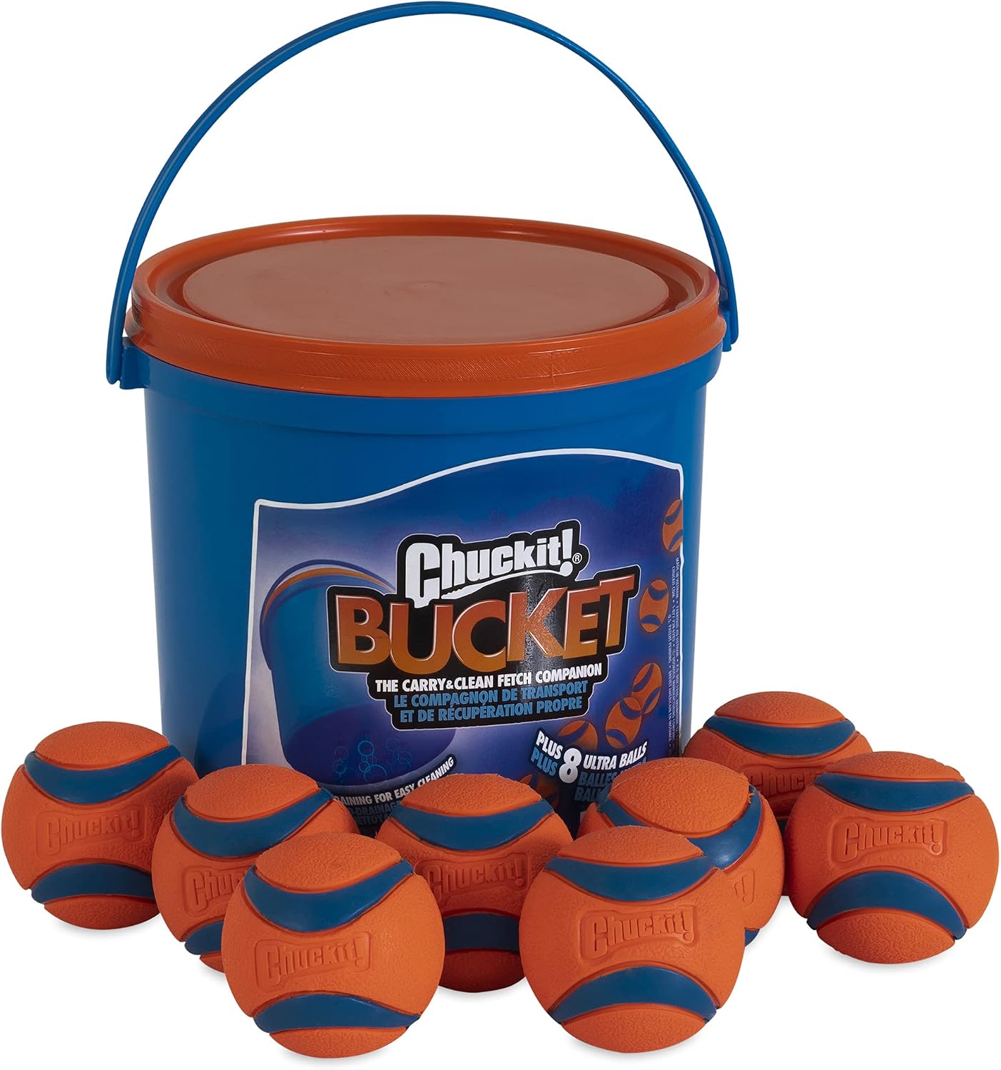 Chuckit! Ultra Rubber Dog Balls with Cleaning Bucket, Medium 2.5-in, 8-Pack