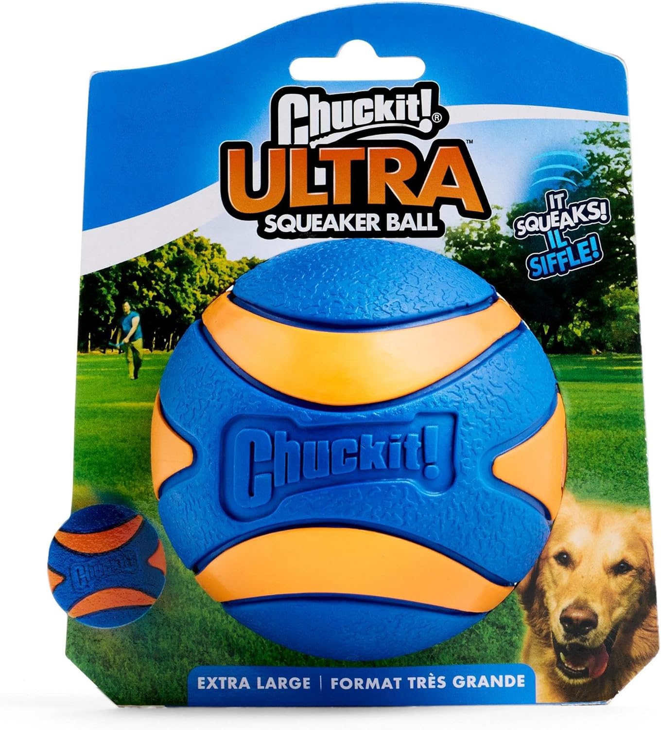 Chuckit! Ultra Squeaker Ball, Floats, XL 3.5in, for Dogs 100+lbs