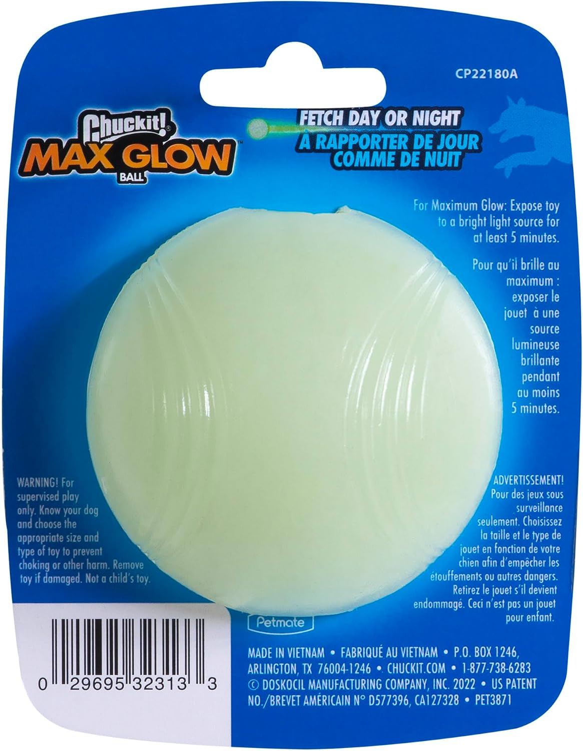 Chuckit! Max Glow Bouncy Ball, Glowin the Dark, Medium 2.5in, 1 Pack