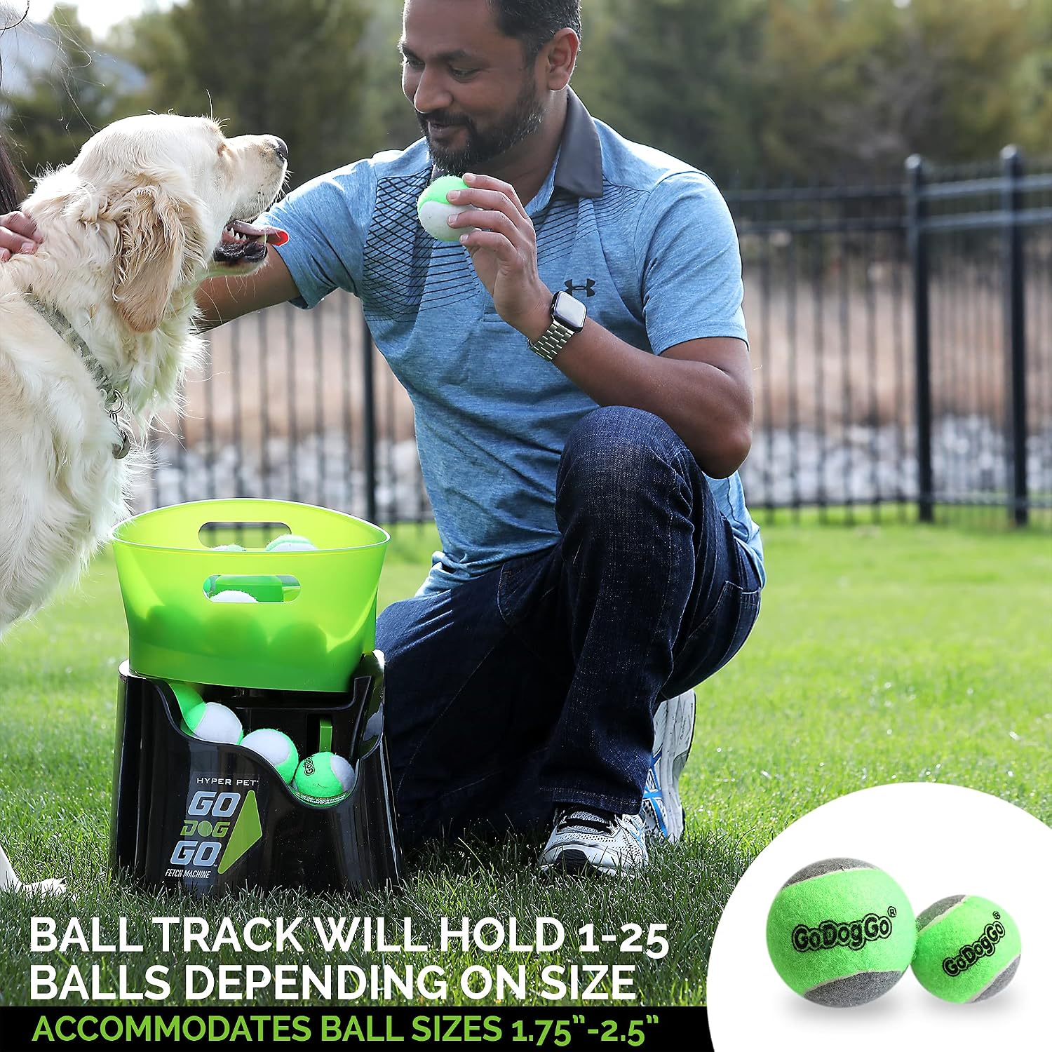 Hyper Pet GoDogGo Automatic Dog Ball Launcher, Includes 5 Balls, 20-60lbs